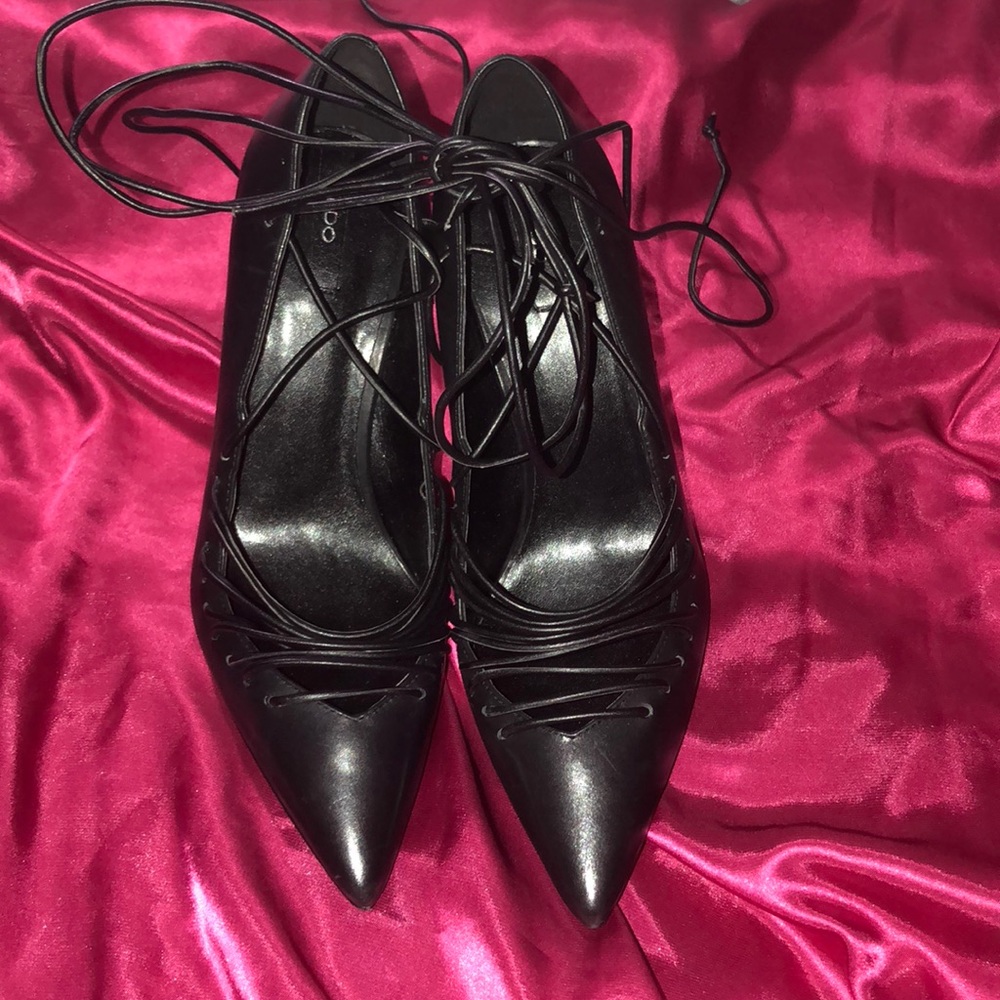 Aldo Black Leather Tie Up Pointy Toe- BRAND NEW